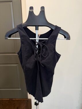 Free People Black Lace-Up Racerback Tank